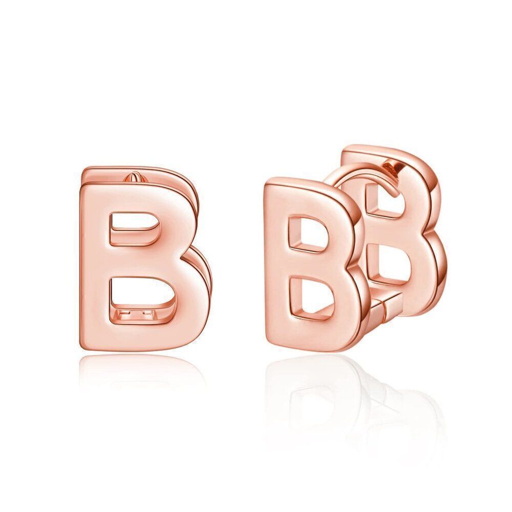Giftall Initial Hoop Earrings Letter "B" 14K Rose Gold Plated. New in Box NIB